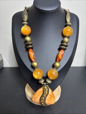 Vintage-Style Chunky Beaded Orange Statement Necklace